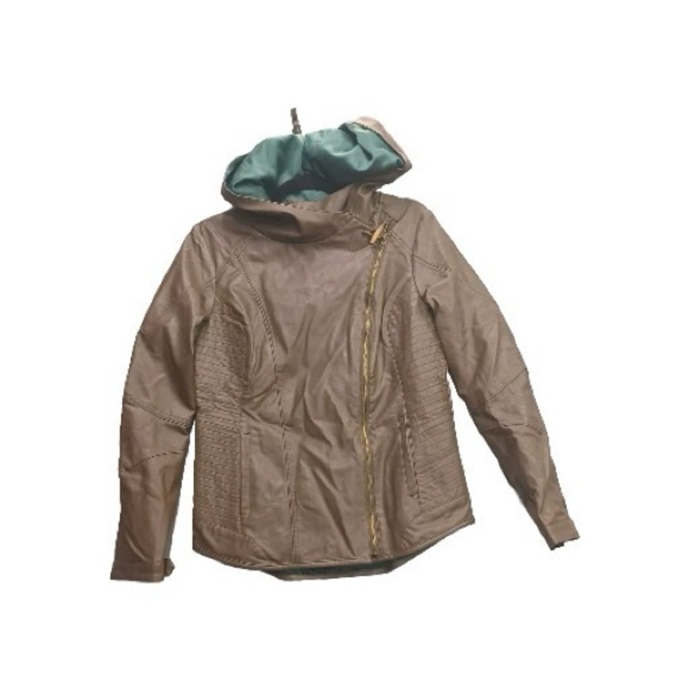 Rogue Tan Bomber Jacket with Teal Hood